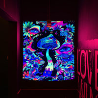 1 x Brand New QGKPL Blacklight Tapestries, Mushroom UV Reactive Blacklight Wall Poster for Bedroom Aesthetic Tapestry Decor, Psychedelic Eyes Wall Carpets with Mounting Accessories 51 x 59  - RRP €20.4