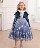 1 x Brand New LiUiMiY Frozen Elsa Dress Girls Ice Princess Costume Children Long Sleeve Snow Queen Disguise Birthday Party Mardi Gras Halloween Carnival Blue, 134-140 Label 140  - RRP €34.48