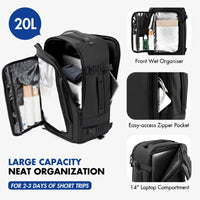 1 x RAW Customer Returns Reiseresa Ryanair hand luggage 40x20x25 waterproof travel backpack hand luggage airplane, laptop backpack for 14 inch laptop, convertible into messenger bag, for travel, business, weekender, black - RRP €43.99