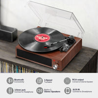 1 x RAW Customer Returns Record Player, FYDEE Vinyl Record Player Bluetooth Record Player Vintage Turntable with Built-in Stereo Speaker and 3-Speed 33 45 78 RPM, RCA Output, AUX Input - Walnut - RRP €78.98