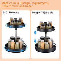 1 x Brand New sourcing map Lazy Susan Organizer 2 Tier Metal Steel Turntable Rotating Spice Rack Organizer with Turntable Height Adjustable for Pantry Cabinet Cupboard Table Black - RRP €40.99