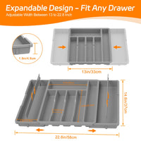 1 x RAW Customer Returns iDavosic.ly Cutlery Tray for Drawers, Expandable Cutlery Insert for Drawers Cutlery 2rganizer Kitchen, Adjustable Cutlery Holder Cutlery Spoon Forks Plastic Knife, Gray - RRP €23.17