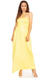 1 x Brand New Sakkas 5026 Comfortable Jersey Feel Solid Color Smocked Bodice String Halter Maxi Long Dress - Yellow X-Large - RRP €41.99