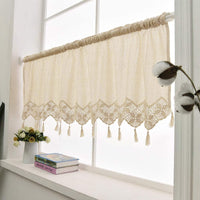 1 x RAW Customer Returns choicehot Crochet curtains, short curtains, linen, 60 cm high, bistro curtain with tassels, country house style panel curtain, short for kitchen, bedroom, 1 piece, 150 L x 60 W cm - RRP €22.68