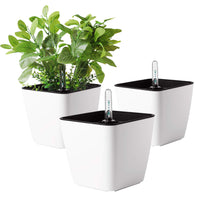 1 x RAW Customer Returns T4U 13cm flower pot plastic white with watering system with indicator square plant pot set of 3, self-watering water reservoir for flower pots, plant pots for houseplants - RRP €27.99