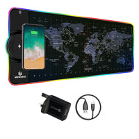 1 x RAW Customer Returns MXWEEUI RGB mouse pad, gaming mouse pad, wireless charging, 15W fast charging, extended size, 10 lighting modes, for mobile phones, home and office, 80 x 30 cm world map  - RRP €31.37