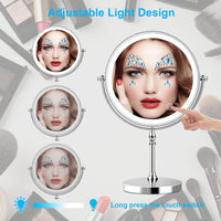 1 x RAW Customer Returns Amelar Makeup Mirror with Lights, 3 Color Lights Adjustable Brightness USB Rechargeable, Tabletop Mirror 1X 10X Magnifying 360 Rotation, Ideal for Makeup - RRP €38.35