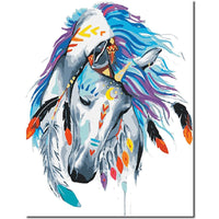 15 x Brand New Fuumuui Painting by Numbers Adults and Children Beginner Paintings including brushes and acrylic paints 40 x 50 cm - Animals, White Horse with Mark - RRP €215.85