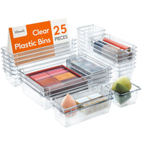 1 x RAW Customer Returns Lifewit 25 Pieces Drawer Organizer with 4 Sizes, Dressing Table Organization System, Clear Plastic Makeup Bathroom Drawer Box, Desk Trays for Kitchen, Jewelry, Bedroom, Office - RRP €22.99