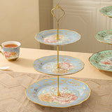 1 x RAW Customer Returns CHANJOON 3-Tier Ceramic Vintage Cake Stand with Beautiful Classic Rose Pattern, Food Rack for Displaying Cake Plate Blue  - RRP €29.0