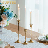 1 x RAW Customer Returns NUPTIO 3 Pack Brass Gold Metal Taper Candle Holders, Vintage Candle Stand Centerpiece for Table Mantel Wedding Housewarming Gift, Candle Holder Stick Candle for Table Decoration Christmas Coffee Table - RRP €21.28