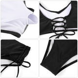 1 x RAW Customer Returns heekpek Women s Bikini Set Swimsuit Two Piece V-Neck Cross Back Lace-Up Bikini Top and Side Drawstring Swim Trunks Bikini Set Swimwear Sexy, Black, S - RRP €33.99