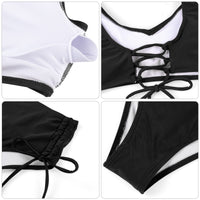 1 x RAW Customer Returns heekpek Women s Bikini Set Swimsuit Two Piece V-Neck Cross Back Lace-Up Bikini Top and Side Drawstring Swim Trunks Bikini Set Swimwear Sexy, Black, M - RRP €36.99