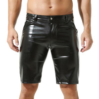 1 x RAW Customer Returns QiaTi Men s PU Leather Elastic Waist Shorts Casual Zipper Shorts Men Sexy Pockets Shorts for Workout Party Black, L  - RRP €28.99