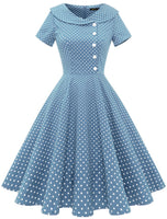 1 x RAW Customer Returns Wedtrend Women s 1950s Retro Rockabilly Short Sleeve Cocktail Dress Sky Blue Small White Dot  - RRP €38.86