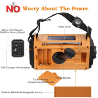 1 x RAW Customer Returns Portable Solar Emergency Radio with Crank, Dynamo Weather AM FM SW Radio, 4000mAh Rechargeable Power Bank, USB Cell Phone Charger, LED Flashlight Reading Light, SOS Alarm, Compass for Camping Ourdoor - RRP €32.77