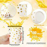 1 x RAW Customer Returns Pack of 100 disposable cups with golden dots 250ml, birthday, children s party, wedding, Christmas party, picnic, barbecue, office, school - biodegradable paper cups for hot and cold drinks - RRP €13.06