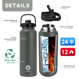 1 x RAW Customer Returns FJbottle drinking bottle stainless steel with straw 950ML 1200ML - 2x lids BPA-free water bottle leak-proof - sports bicycle thermo bottle thermos flask for sparkling water, school, fitness - RRP €21.99