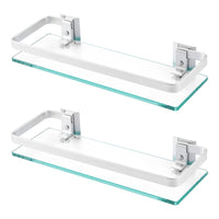 1 x RAW Customer Returns KES shower shelf glass shower shelf glass shelf 8mm shelf bathroom glass shelf for bathroom wall shelf bathroom shelf bracket wall mounting 2 pieces aluminum silver, A4126A-P2 - RRP €43.57