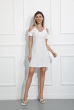 1 x RAW Customer Returns Jiraewh Women s Plain Eyelet Shoulderless Short Sleeve Lace V-Neck Summer Dress Mini Dress for Holiday and Leisure DE NL SE PL, Alphanumeric, XL, Regular, Regular, White  - RRP €24.99