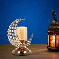 1 x Brand New PRETYZOOM Gold Ramadan Candle Holder Moon Glass Tealight Holder Arabic Candlestick Metal Candlestick Eid Mubarak Ornaments Muslim Islam Decoration Living Room Table Decoration Muslim Decoration - RRP €30.24