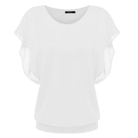 1 x RAW Customer Returns Zeagoo Chiffon Top Women s Short Sleeve Bat Shirt Summer Festive Blouses Loose Casual Fashion White S - RRP €29.23