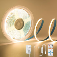 1 x RAW Customer Returns PAUTIX COB LED Strip Warm White 3000K, 504LEDs M Dimmable 3m 24V Flexible LED Strip Lights Set with RF Remote Control and GS Power Supply, CRI90 Bright Under Cabinet Light for Home DIY Decoration, Timer Function - RRP €24.19