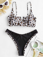 1 x RAW Customer Returns ZAFUL Women s Reversible Two-Piece Swimsuits Slim V-Shape Leopard Print Bikini Set - RRP €35.99