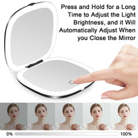 1 x RAW Customer Returns JIMACRO LED Travel Makeup Mirror, 1x 10x Magnifying Pocket Mirror with 56 LED Lights, USB Charging Folding Mirror with 3 Colors Adjustable Brightness, Ideal for Bag, Gift for Girls - RRP €22.99