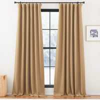 1 x RAW Customer Returns PONY DANCE linen look curtains with ruffle tape, thermal curtain, heat-insulating, set of 2, H 245 x W 140 cm, blackout curtain, ruffle tape, living room curtains, linen look curtains, opaque, caramel - RRP €48.35