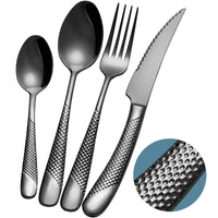 1 x RAW Customer Returns Xideman cutlery set for 6 people, black, modern hammered, with ultra-sharp 2-in-1 serrated knife, 18 10 stainless steel, 24 pieces, knives, forks, spoons set, titanium plated, dishwasher safe - RRP €71.75