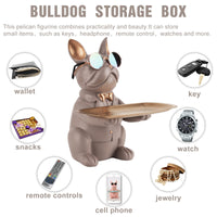 1 x RAW Customer Returns Decorative sculpture bulldog, key bowl modern black, key storage hallway, decorative figures living room, dog figure decoration, French bulldog storage for hallway decoration and living room brown  - RRP €33.43