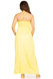 1 x Brand New Sakkas 5026 Comfortable Jersey Feel Solid Color Smocked Bodice String Halter Maxi Long Dress - Yellow X-Large - RRP €41.99