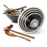 1 x RAW Customer Returns Japanese Ceramic Ramen Bowls, 2 Sets 1000ml Creative Gift Retro Cereal Soup Bowls, with Chopsticks and Spoons, Microwave Safe, for Fruit Salad, Vegetables, Noodle Black  - RRP €29.23