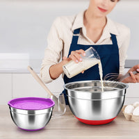 1 x RAW Customer Returns TEAMFAR Mixing Bowl Set of 6, Stainless Steel Salad Bowl Set with Airtight Lid and Silicone Base, Stackable Multifunctional, Dishwasher Safe, 0.7L 1.5L 1.6L 2.5L 2.8L 4.6L - RRP €31.25