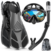 1 x RAW Customer Returns Lealinga Snorkeling Set Adults with Adjustable Diving Fins Anti-Leak Anti-Fog Diving Goggles and Dry Snorkel, 3 in 1 Professional Snorkeling Set for Snorkeling and Swimming - RRP €38.3