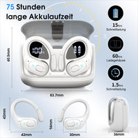 1 x RAW Customer Returns Aptkdoe Bluetooth Headphones Sport, Headphones Wireless Bluetooth 5.3 with ENC Microphone, 75 Hours HiFi Stereo Bluetooth Headphones In Ear, IPX7 Waterproof Earbuds with Ear Hooks for iOS Android, White - RRP €24.98