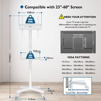 1 x RAW Customer Returns BONTEC Floor TV Stand for Plasma LCD LED Screens 23-60 Inch with Wheels, Mobile Bracket Trolley TV Support up to 25 kg, Max VESA 400 x 400 mm White  - RRP €65.99