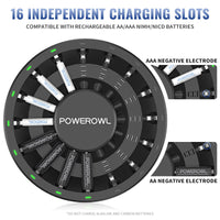 1 x RAW Customer Returns POWEROWL AA AAA Rechargeable Battery Charger with 16 Slots for Ni-MH Ni-CD Rechargeable Batteries - RRP €29.99