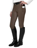 1 x RAW Customer Returns FitsT4 Sports Women s Full Insert Silicone Riding Leggings with Cell Phone Pocket and Belt Loops, Brown, M - RRP €36.99