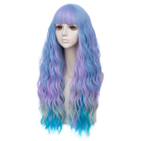 1 x RAW Customer Returns Mildiso Wig Colorful Women s Long Curly Wigs with Bangs and Wig Net for Women Rainbow Full Synthetic Synthetic Hair Unicorn Wig Children 001Q - RRP €22.18