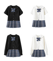 1 x Brand New DRGE Girls Jk Uniform Set,Japanese School Uniform,High Waist Plaid Pleated Short Skirt,Black Shirt with Calf Socks,34 - RRP €38.99