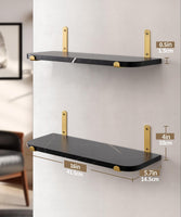 1 x RAW Customer Returns Afuly Wall Shelf Black Wood Gold Metal Shelf Floating Shelves Wall Hanging Shelf with Marble Pattern Storage Shelf Kitchen Modern Decor Bathroom Children s Room Living Room Set of 2 - RRP €29.5