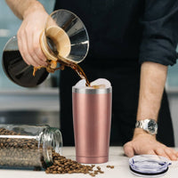 1 x RAW Customer Returns Livole thermal mug 20 oz 600 ml for men, women, car mug, coffee mug to go, stainless steel mug with straw and lid, double-walled vacuum drinking mug, camping mug cup for coffee, rose gold - RRP €16.64