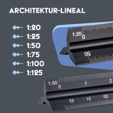 1 x RAW Customer Returns WINTEX Professional Scalemeter - 30 cm - Aluminum Triangular Metric Ruler for Architects or Engineers - 1 20, 1 50, 1 75, 1 100, 1 125 - Includes Bag - RRP €15.99