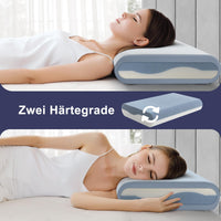 2 x RAW Customer Returns BedStory pillow, gel memory foam pillow, orthopedic pillow, visco pillow, neck support pillow with 2 firmness levels, ergonomic pillow with washable cover, 40x60x11cm, blue - RRP €77.42