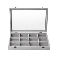 1 x RAW Customer Returns Frebeauty Jewelry Tray 12 Grids Velvet Jewelry Organizer Storage Box with Clear Lid Drawer Jewelry Holder Display Case with Clasp Pendant Bracelets Necklace for Women Gray, 12 Grids  - RRP €26.21