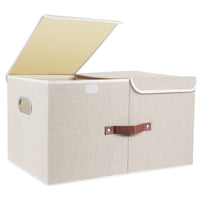 1 x RAW Customer Returns TYEERS Extra Large Storage Box with Lid and Compartments, Fabric, Foldable, Washable, Storage Boxes with Lid, 55 x 33 x 30 cm, 1 Piece, Beige - RRP €24.29