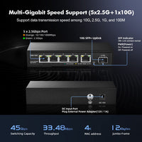 1 x RAW Customer Returns YuLinca 5-Port 2.5G Network Switch with 10G SFP, 5 2.5GBASE-T Ports, Compatible with 10 100 1000Mbps Devices, Plug Play Unmanaged Fanless Ethernet Switch - RRP €80.66