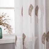 1 x Brand New MIULEE Modern Living Room Curtains with Leaf Embroidery, Translucent Bedroom Curtains 2 Pieces with Eyelets, Decorative Curtains for Bedroom Windows 2X W140 x L160 cm, White and Coffee Leaves  - RRP €27.99